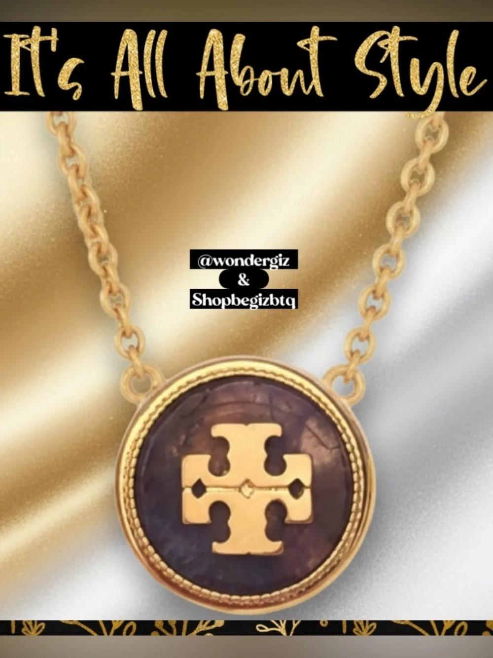 Authentic Tory Burch Semi Precious Agate Pendant Necklace